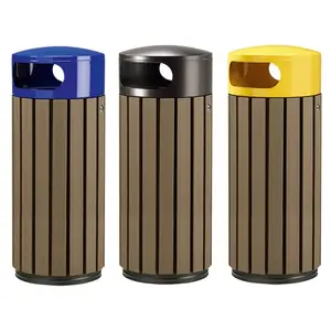 Corbeille lattes recyclés et métal Canberra tri sélectif 60L