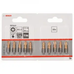 10 Embout de vissage court et long pour vis à empreinte cruciforme Pozidriv, qualité Max Grip PZ2 Longueur 25mm BOSCH | 2607001594
