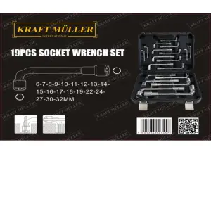 coffret clés à pipe 8mm-32mm 19pcs kraftmuller cp19