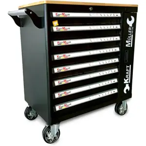 SERVANTE D'ATELIER KRAFTMULLER 591 pièces 9 TIROIRS DONT 7 REMPLIS D’OUTILS PLATEAU BOIS KM-9/7