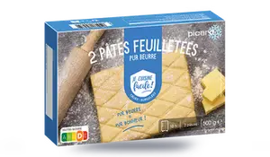 2 pâtes feuilletées bloc, pur beurre crues
