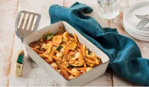 Gratin macaroni, légumes et mozzarella