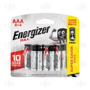 Pack Energizer 8+4 Piles Max AAA E92