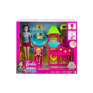 Barbie - Coffret Parc Aquatique avec piscine et toboggan - Poupees Skipper et Enfant - Set Metier Bab