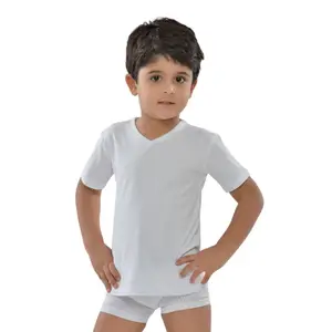 T-shirt Garçon à Manches Courtes Col V Blanc - 10 Ans