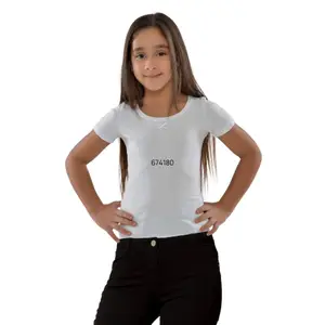 T-shirt Fille à Manches Courtes Col Rond Blanc - 6 Ans