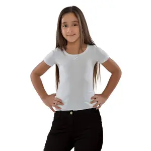 T-shirt Fille à Manches Courtes Col Rond Blanc - 10 Ans