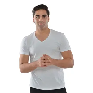T-shirt Homme à Manches Courtes Col V Blanc - Taille L