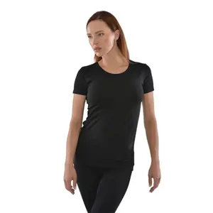 T-shirt Femme à Manches Courtes Col Rond Noir en Coton - Taille L