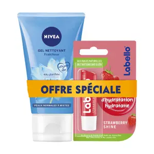 Pack Labello & Nivea Fruity Shine + Gel Nettoyant Fraîcheur Peaux Normales à Mixtes