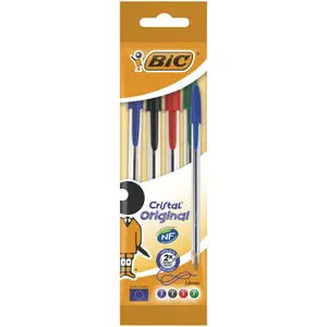 Stylo à Bille Cristal Médium Bleu Bic 4 unités