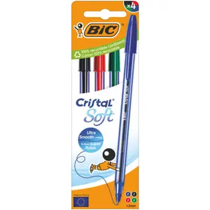 Stylo à Bille Cristal Soft Couleurs Assorties Bic 4 unités