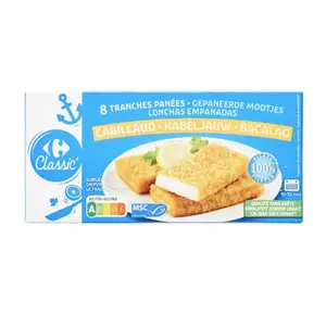 Panés de Cabillaud Carrefour 400g 8 unités.