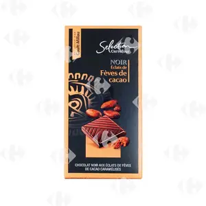 Tablette de Chocolat Noir Éclats de Fèves de Cacao Carrefour Sélection 100g