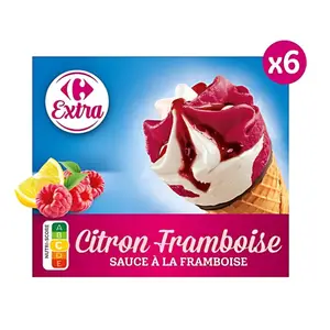 Cônes Glace Citron Framboise Carrefour Extra 6 unités 120ml