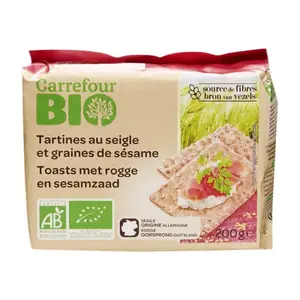 Tartines Bio Crackers Seigle et Graines de Sésame Carrefour Bio 200g
