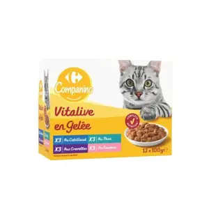 Pâtée pour Chats Gelée Poissons Carrefour Companino 12x100g