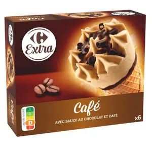 Glaces Cônes Café Carrefour Extra 6 unités 426g