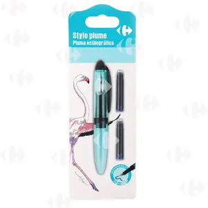 Stylo Plume Bleu + 2 Cartouches Carrefour
