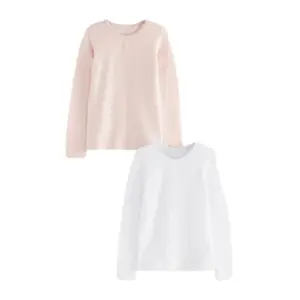 T-shirt Fille Rose/Blanc Manches Longues 100% Coton Tex
