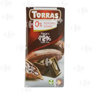 Chocolat noir sans gluten 0% Sucre -72% Cacao TORRAS 75g - 585