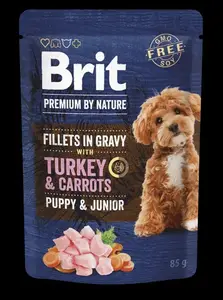 Brit Premium by Nature Aliment Humide Chien Puppy & Junior Filets en Sauce à la Dinde et aux Carottes 85 g