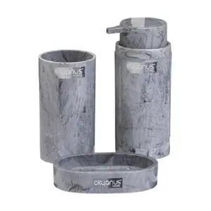 Set de Salle de Bain Rond Gris Marbre Okyanus 3 pièces