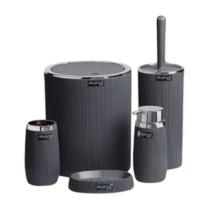 Set de Salle de Bain Rond Chrome Anthracite Okayanus 5 pièces