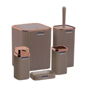 Set de Salle de Bain Rectangulaire Rose Brun Okayanus 5 pièces