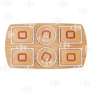 Ravier Rond Rectangulaire avec plateau en bois de bambou 6 Pieces