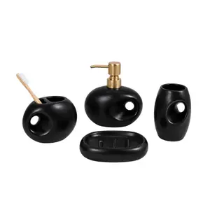 Accessoires Pompe de Salle de Bain Noire, 4 Pièces