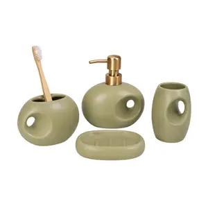 Accessoires de salle de bain verts, 4 pièces