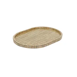 TAY PLATEAU OVAL EN BAMBOU MOTIF LIGNES NOIR GF 45x30x2cm ref
