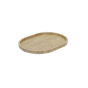 TAY PLATEAU OVAL EN BAMBOU MOTIF LIGNES NOIR GF 45x30x2 CM ref