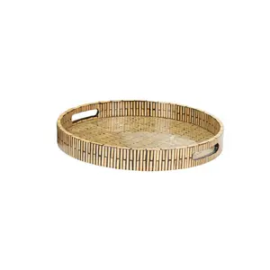 TAY PLATEAU ROND EN BAMBOU MOTIF LIGNES NOIRR 40x5 cm ref
