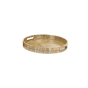 TAY PLATEAUROND EN BAMBOU MOTIF LIGNES NOIRR 35x4 cm ref