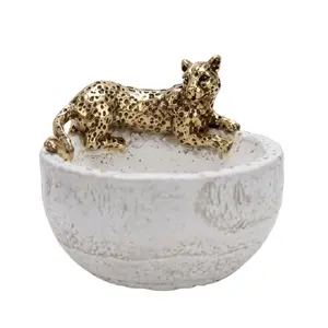 BOÎTE DÉCORATIVE LÉOPARD DORÉ, 18x18,2x14,5 cm