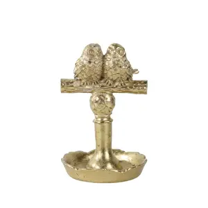 Porte-anneaux décoratif doré en forme d'oiseau, 9,9 x 9,9 x 15 cm