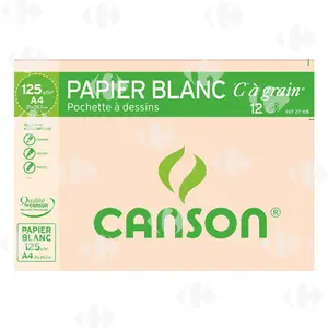 Pochette à dessins - A4 "C" à grain Canson 12 Feuilles blanches 125g