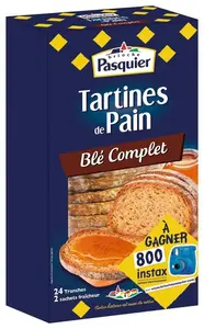 Tartines de pain toasté blé complet PASQUIER, x24 - 240g