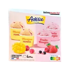 Adélie pot crème glacée mangue-framboise & fruits rouges x4 324g