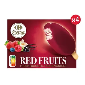 Bâtonnets Glace Vanille Fruits Rouges Carrefour Extra 4 unités 100ml