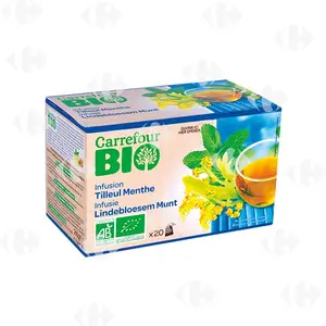 Infusions Tilleul et Menthe Carrefour Bio 20 unités