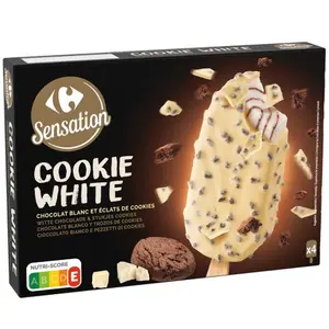 Carrefour Bâtonnet de crème glacée Sensation Cookie, 4 x 100 ml