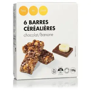 Barres céréalières aux pépites de chocolat et à la banane 126g - TOUS LES JOURS