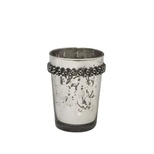 BOUGEOIRE STICK EN ARGENTE FONCE AVEC PERLES 9CM PH ref
