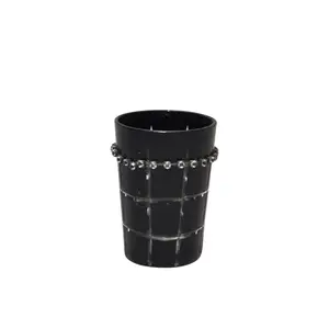 BOUGEOIRE STICK NOIR GRAVEE EN CARRE ARGENT 9CM REF