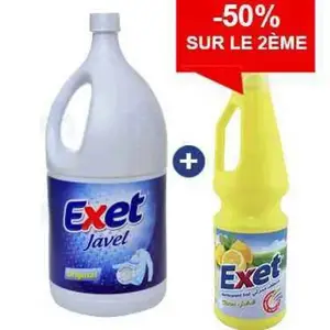 Eau de javel Exet 2,5L + nettoyany sol Exet 1L -50% sur le 2ème