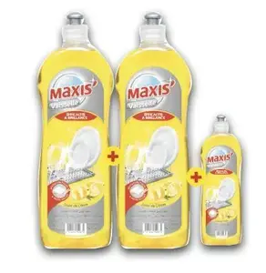 2 liquides vaisselle zeste citron 750ml + liquide vaisselle 300ml offert - MAXIS