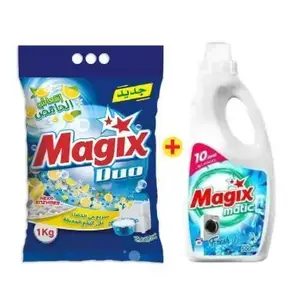 Lessive en poudre de main sachet bleu 1kg + Liquide à machine 500ml - MAGIX